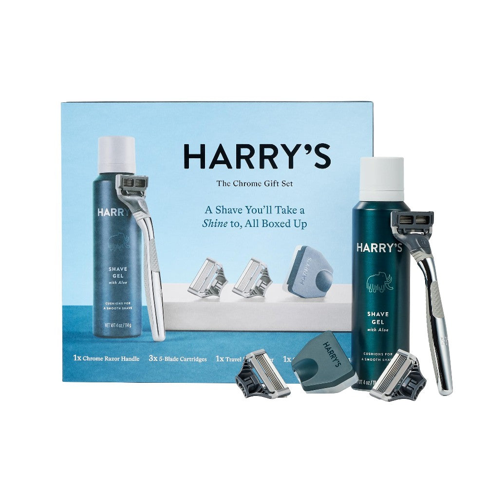 Harry's Chrome Gift Set with 3 Razor Blades + Shave Gel