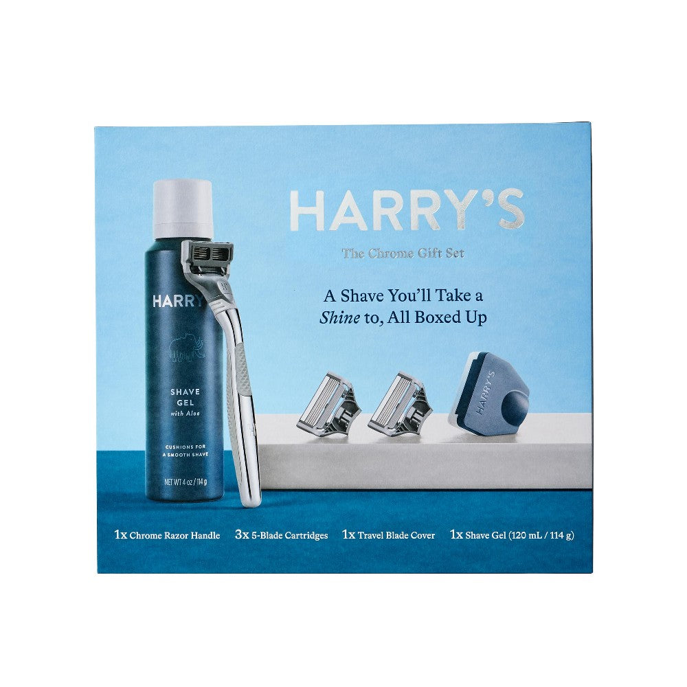 Harry's Chrome Gift Set with 3 Razor Blades + Shave Gel