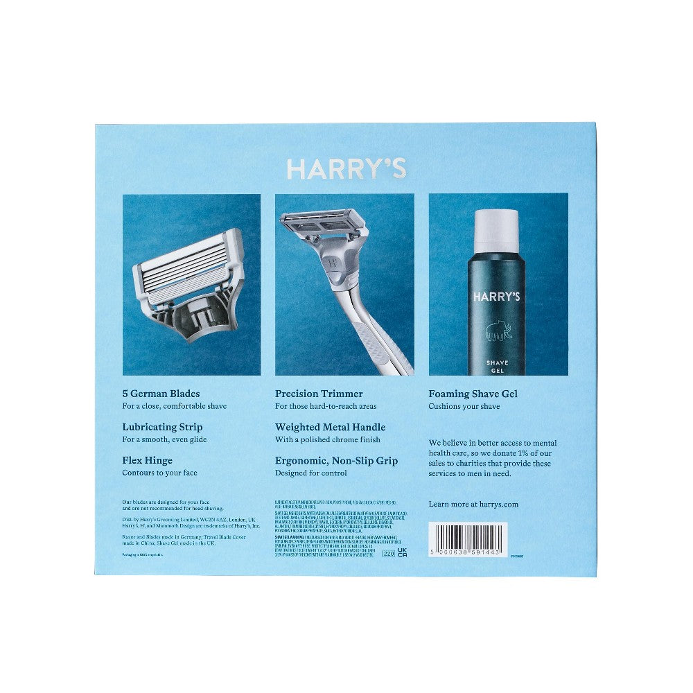 Harry's Chrome Gift Set with 3 Razor Blades + Shave Gel