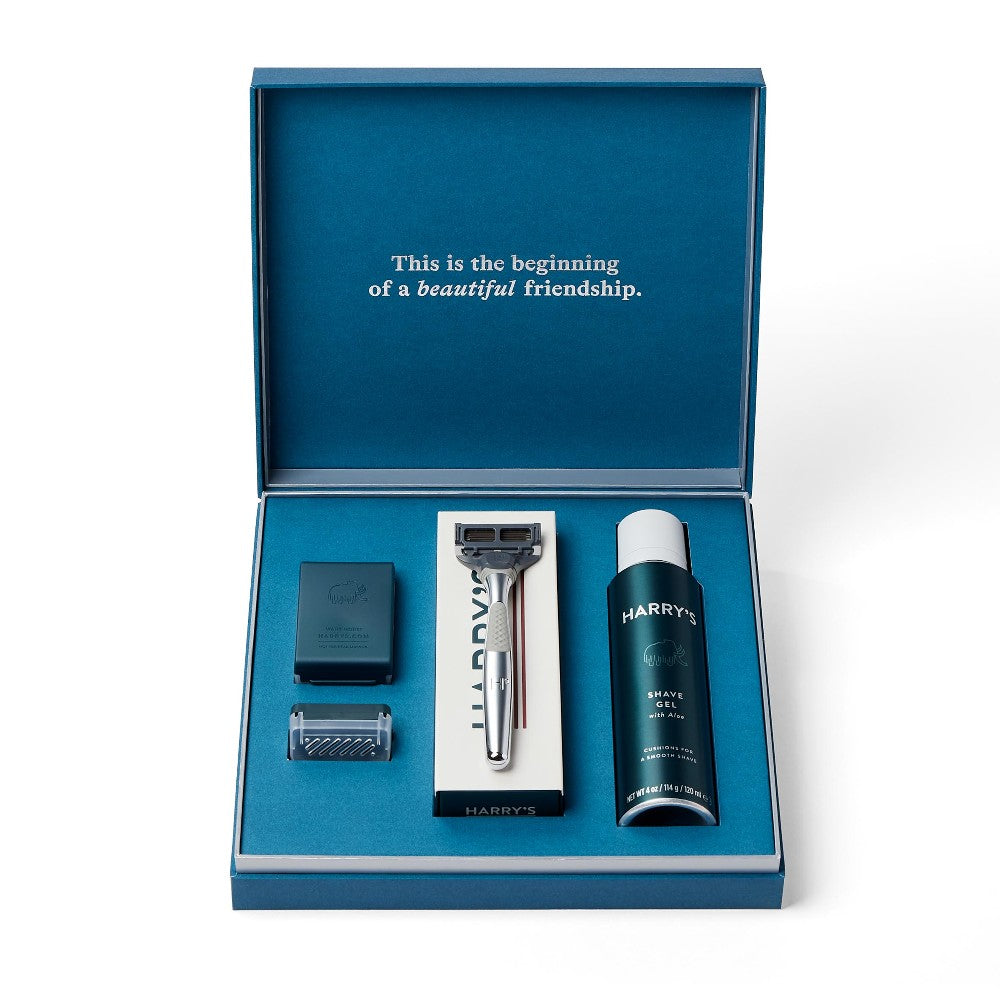Harry's Chrome Gift Set with 3 Razor Blades + Shave Gel