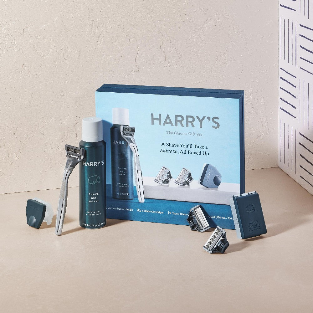 Harry's Chrome Gift Set with 3 Razor Blades + Shave Gel