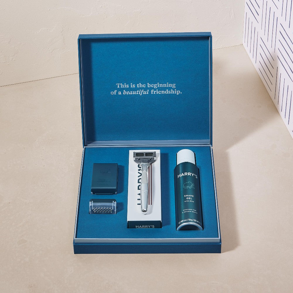 Harry's Chrome Gift Set with 3 Razor Blades + Shave Gel