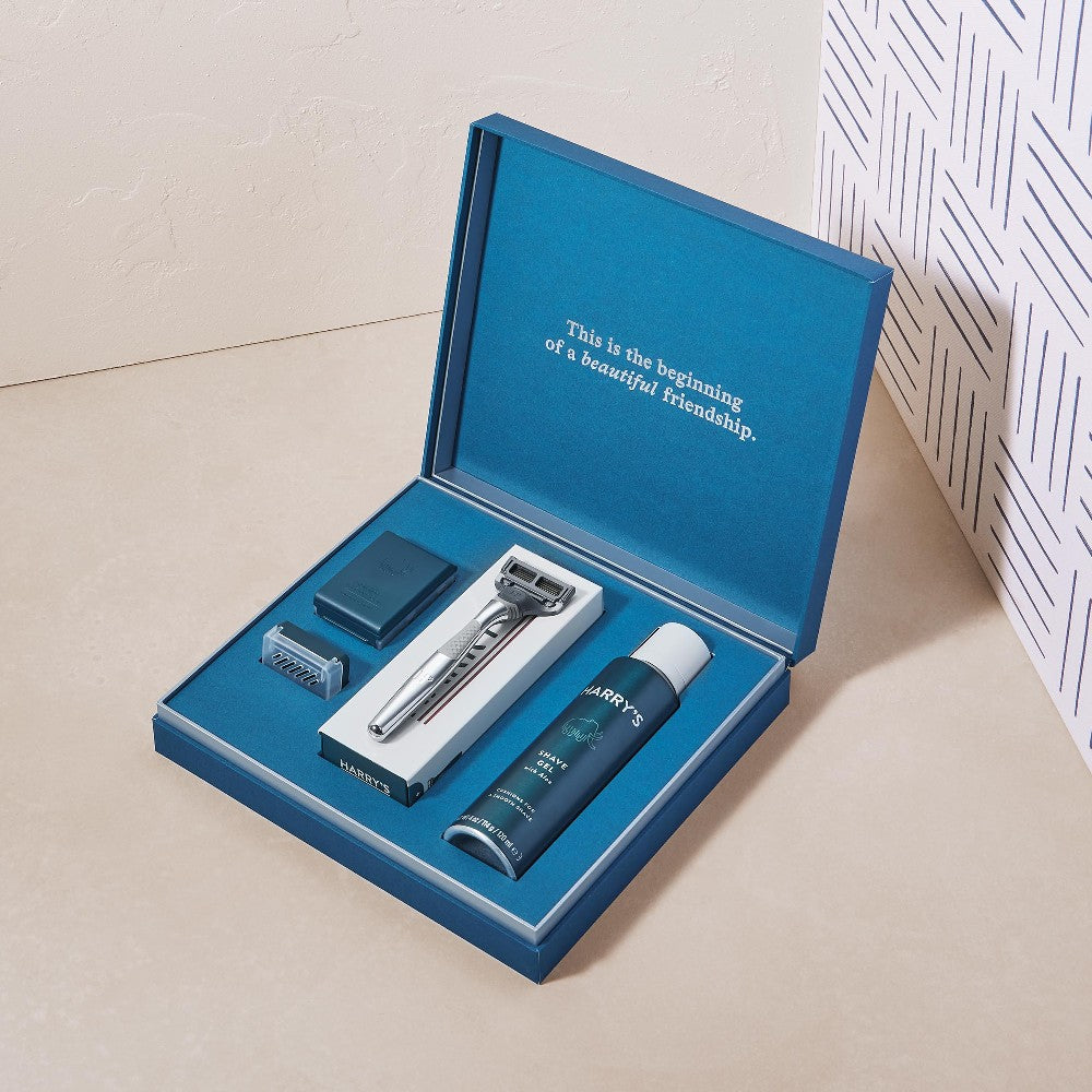 Harry's Chrome Gift Set with 3 Razor Blades + Shave Gel