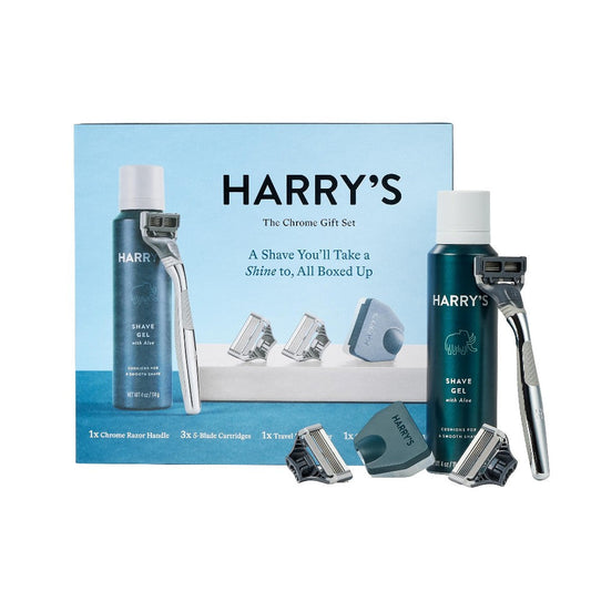 Harry's Chrome Gift Set with 3 Razor Blades + Shave Gel